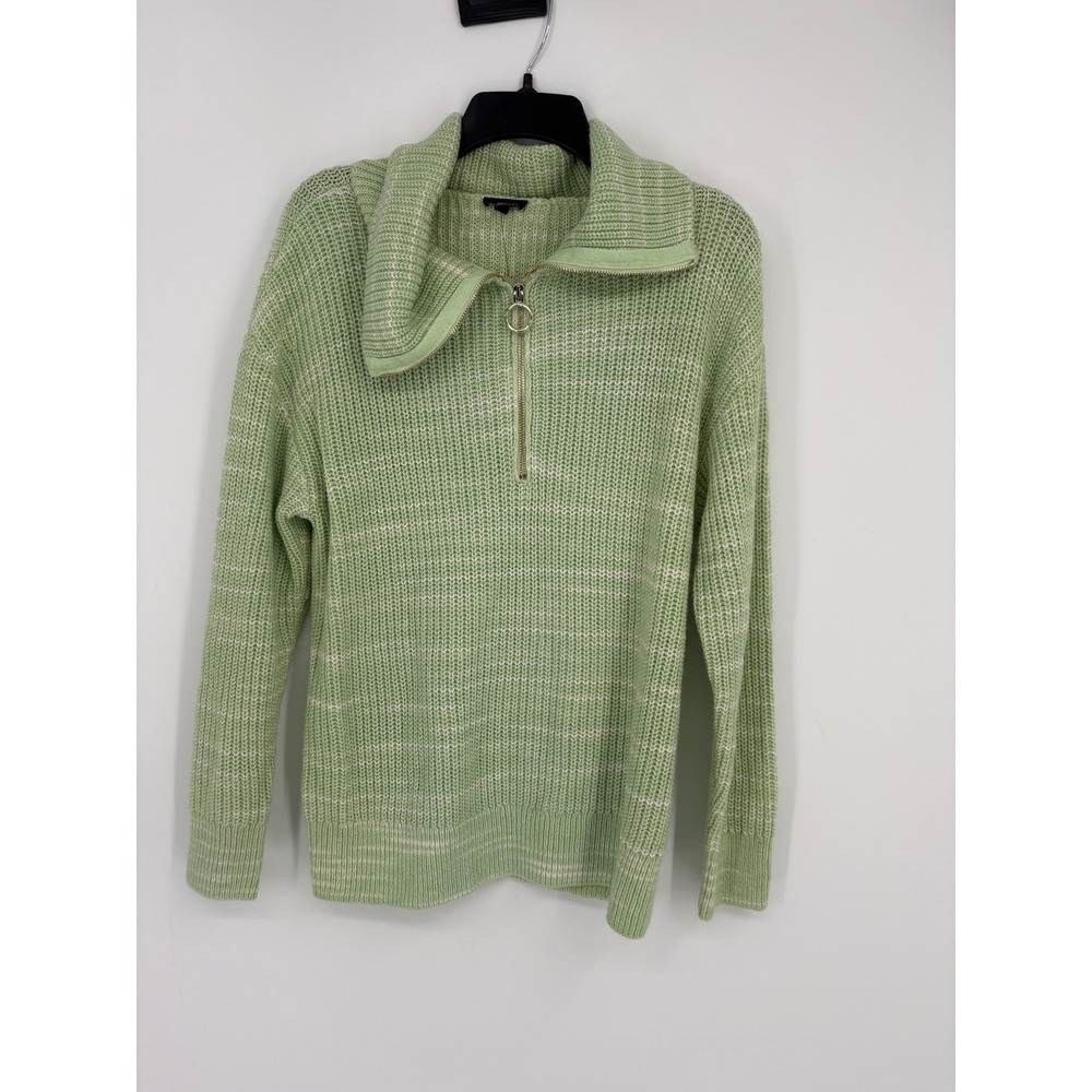 Talbots Sweater Womens L Green Space Dye Quarter Zip Shaker Stitch Cotton Blend